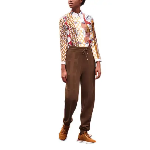 HERMES Casual Pants Women's Brown Moderate Straight Fit Pants