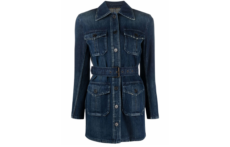 SAINT LAURENT Saharienne Belted Denim Jacket