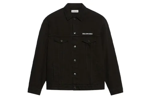 Balenciaga Large Fit Logo Denim Jacket 'Pitch Black'