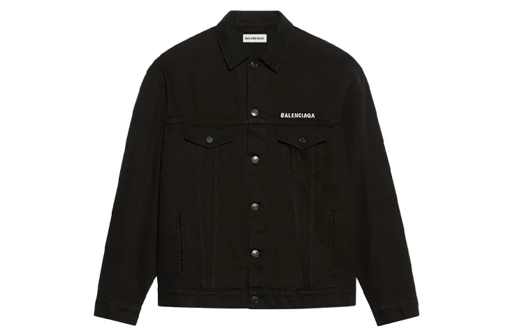 Balenciaga Large Fit Logo Denim Jacket 'Pitch Black'