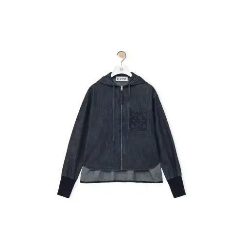 LOEWE Denim Jackets Women's Indigo Hooded Moderate Straight Fit