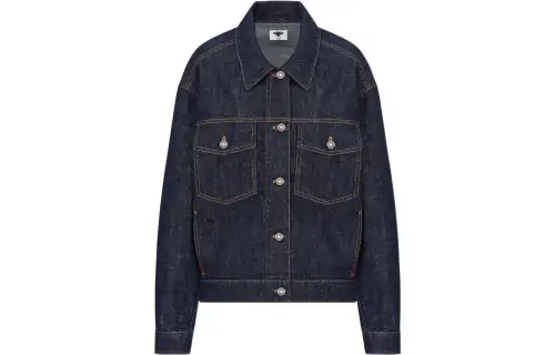 DIOR Quarterly New Products Denim Jackets Women's Blue Lapel Moderate Straight Fit
