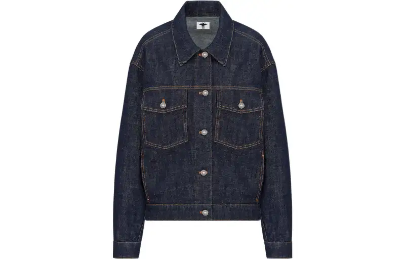 DIOR Quarterly New Products Denim Jackets Women's Blue Lapel Moderate Straight Fit