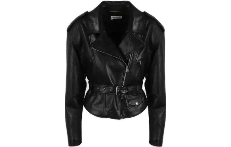 SAINT LAURENT Leather Jacket Coat Women's Black
