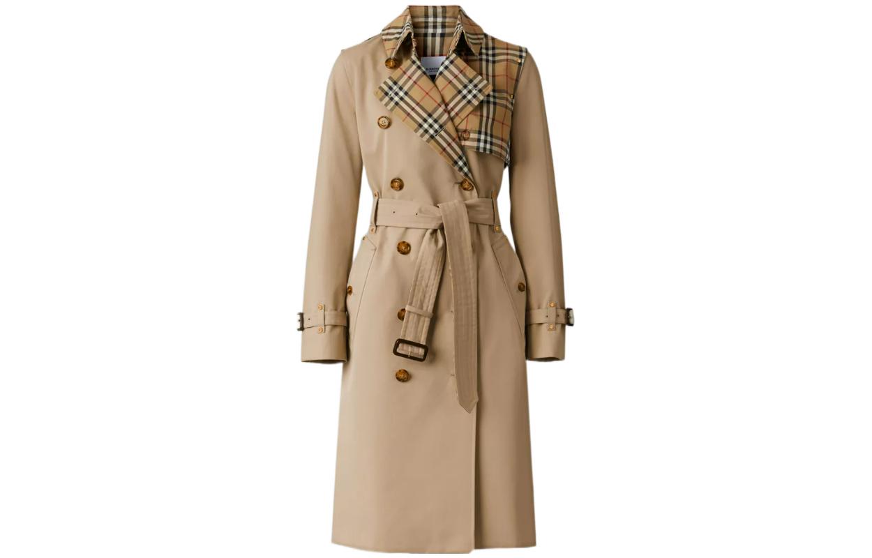 Burberry Burberry retro plaid solid color paneled cotton windbreaker women's khaki