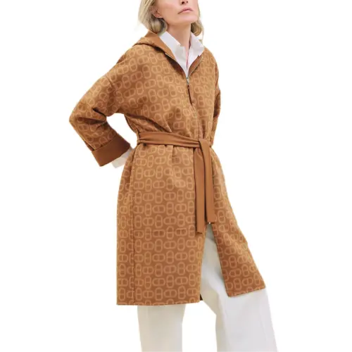 HERMES Coats Women's Caramel Hooded Moderate