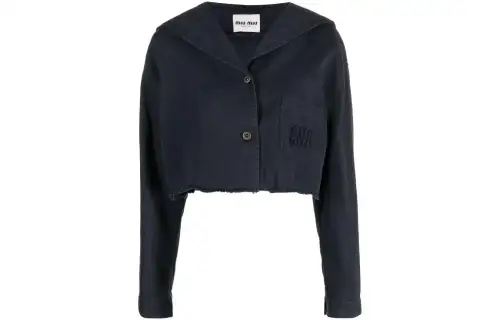 MIU MIU Cropped Coats Women's Midnight Blue Lapel Moderate