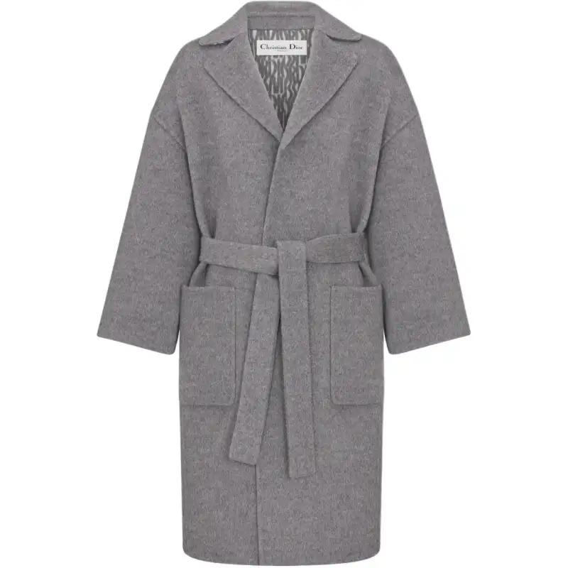 DIOR Coats Women's Gray Lapel Moderate Straight Fit