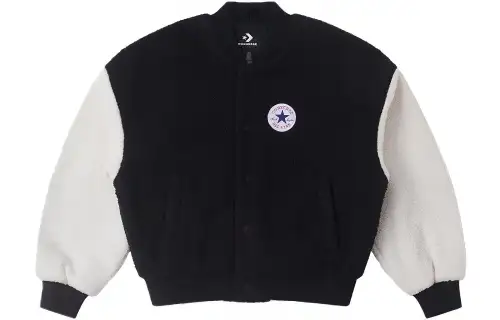 Converse SHERPA VARSITY Baseball Jerseys Women's Black/White Baseball Collar Moderate Straight Fit