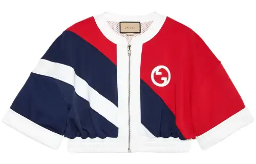 GUCCI Cropped Coats Women's Blue Red Crew Neck Moderate