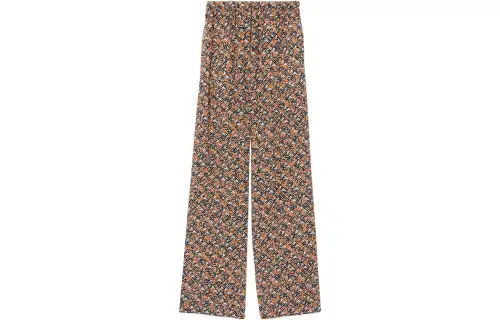 Burberry Monogram Print Silk Wide Leg Trousers Orange Multi