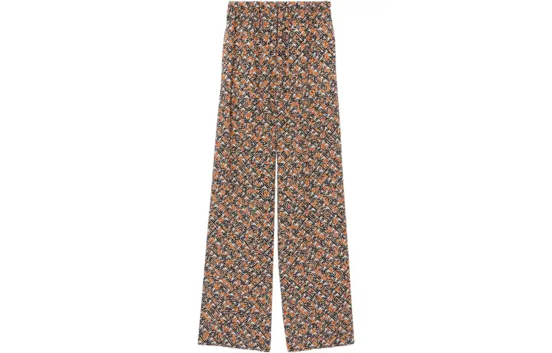 Burberry Monogram Print Silk Wide Leg Trousers Orange Multi