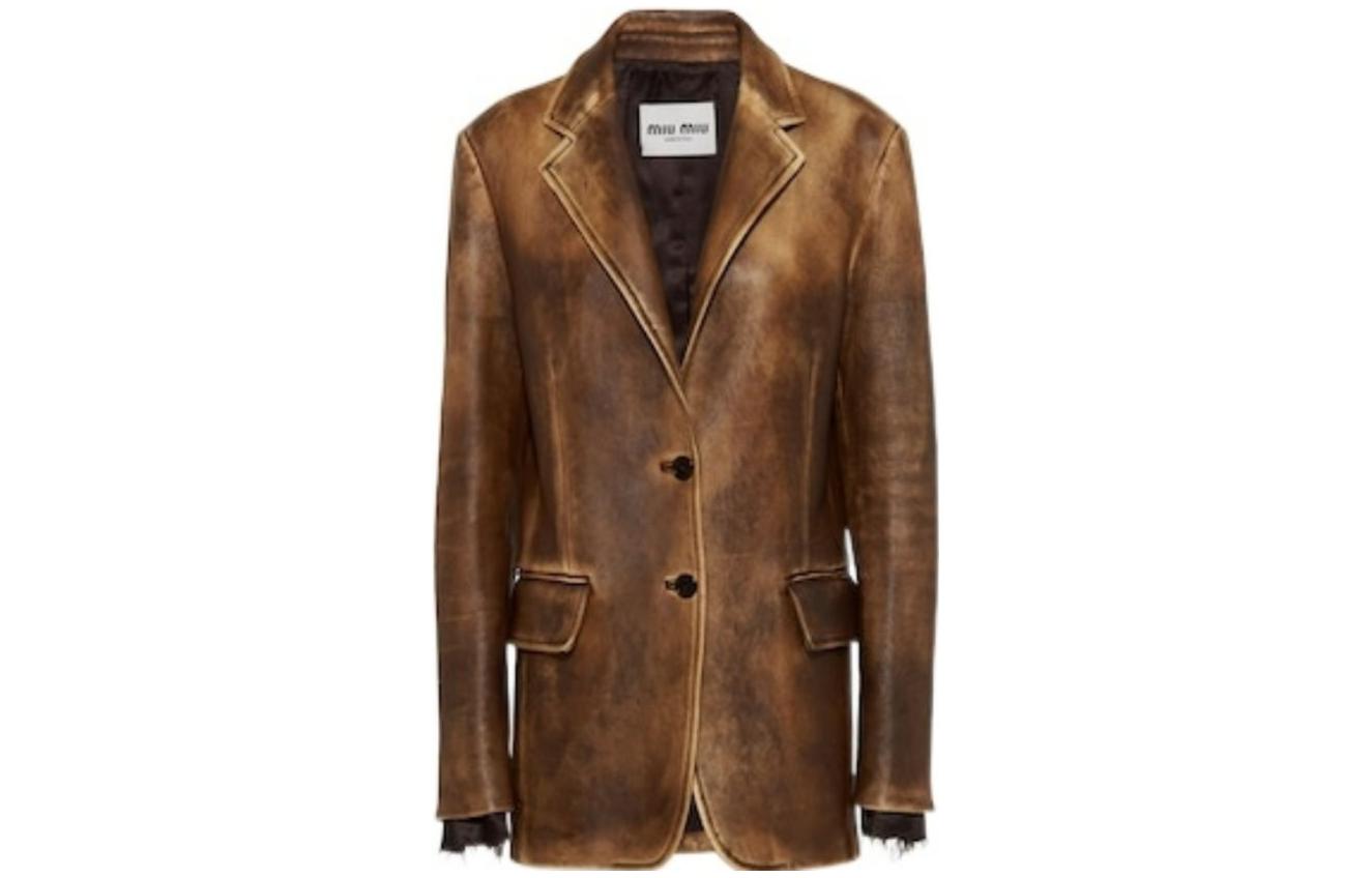 MIU MIU Leather Jackets Women's Brown Suit Collar Moderate Other