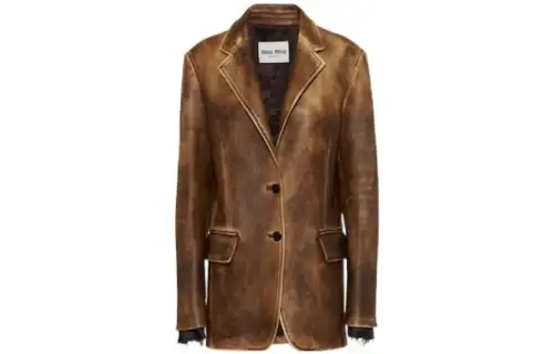 MIU MIU Leather Jackets Women's Brown Suit Collar Moderate Other