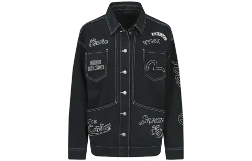 EVISU Denim Jackets Women's Gray Lapel Moderate Straight Fit