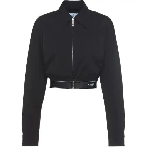 PRADA Cropped Coats Women's Black Lapel Moderate