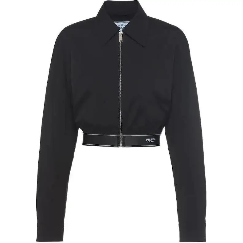 PRADA Cropped Coats Women's Black Lapel Moderate