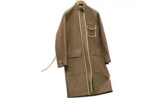 HERMES Trench Coats Women's Khaki Stand Collar Moderate Other