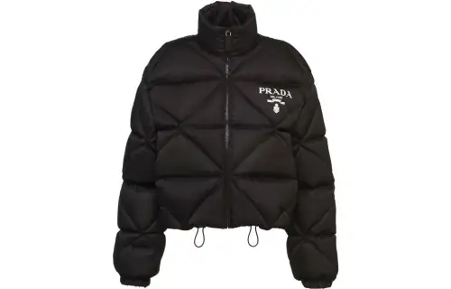 PRADA Re Nylon Cropped Coats Women's Black Turtleneck Moderate