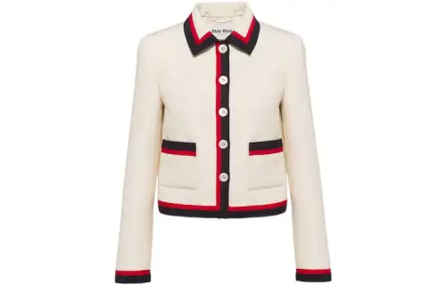 MIU MIU Miao Miao FW22 striped lapel breasted jacket truncated jacket for women, off-white