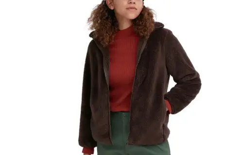 UNIQLO Velvet Jackets Women's Dark Umber Stand Collar Moderate