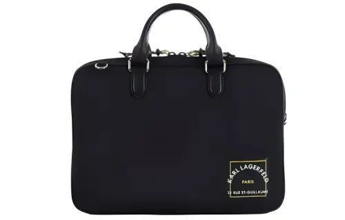 KARL LAGERFELD Top zipper Two top handles Adjustable removable shoulder strap Polyamide polyurethane Laptop bag Regular Men's Black