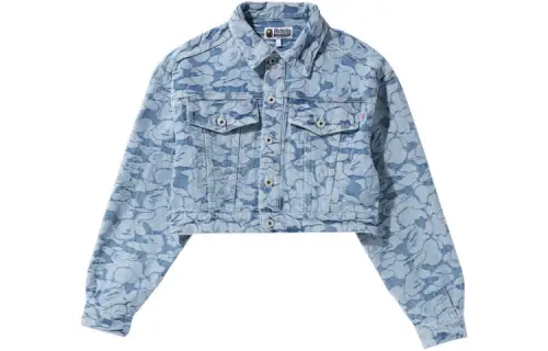 A BATHING APE Bape Denim Jackets Women's Blue Lapel Moderate Straight Fit