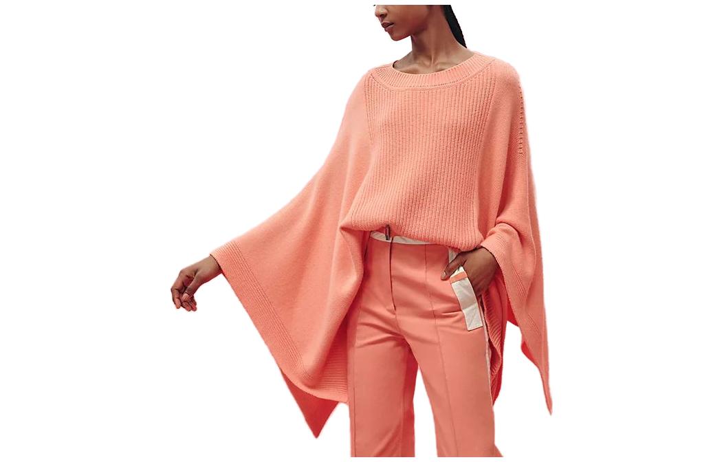 HERMES /Hermès solid color Scottish cashmere and cotton cloak for women Orange Joey