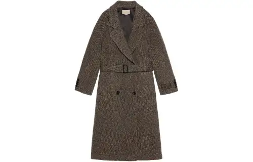 GUCCI Coats Women's Brown Lapel Moderate Straight Fit