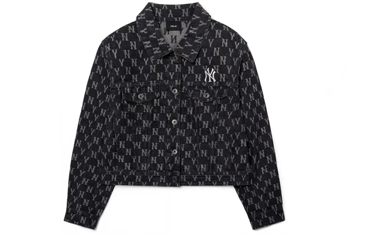 MLB Monogram Denim Jackets Women's Dark Gray Lapel Moderate
