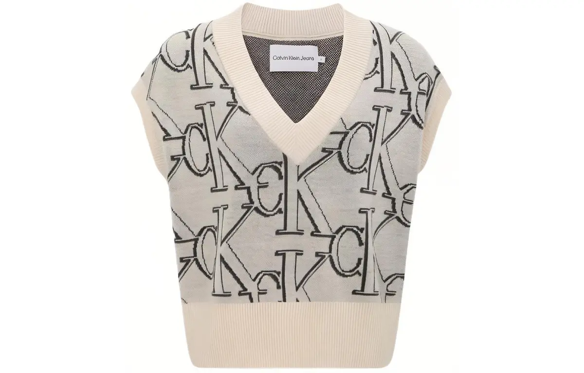 Calvin Klein Vests Women's Gray V-neck Moderate Knitted Fabric