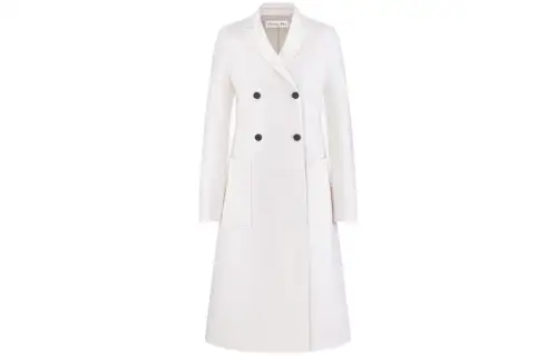DIOR Coats Women's White Lapel Moderate Straight Fit