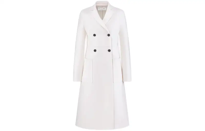 DIOR Coats Women's White Lapel Moderate Straight Fit