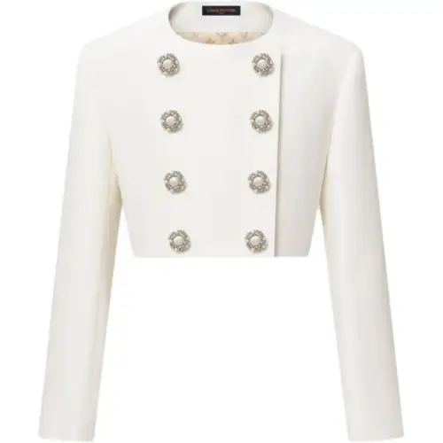 Lv Cropped Jewel Button Mikado Jacket