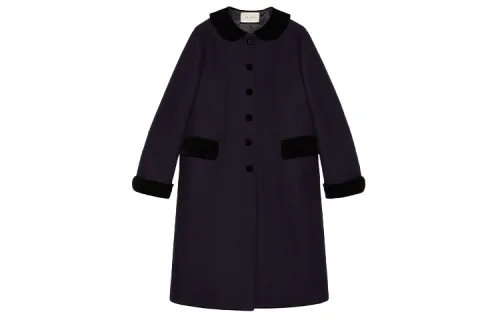 GUCCI Velvet Jackets Women's Dark Blue Lapel Moderate