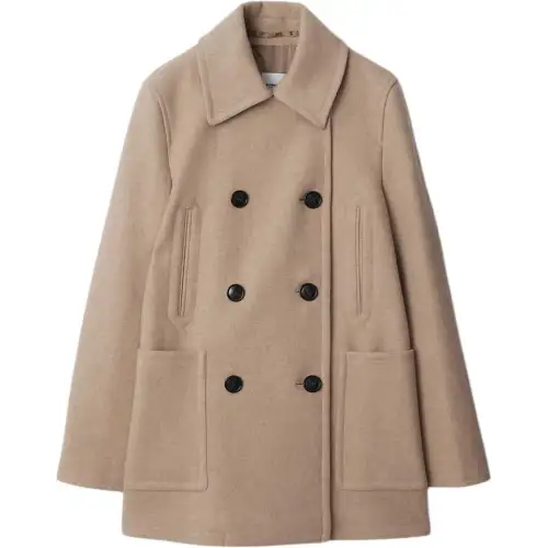 Burberry Coats Women's Taupe Lapel Moderate Straight Fit