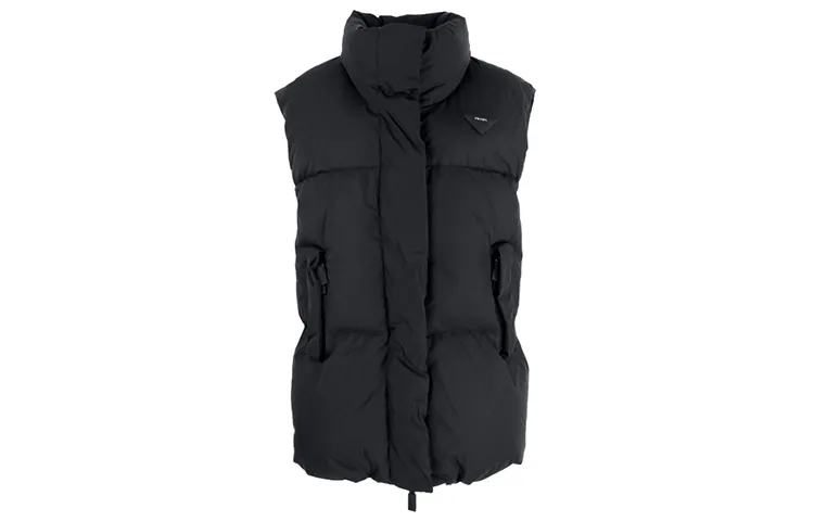 PRADA Down Vests Women's Black Stand Collar Moderate