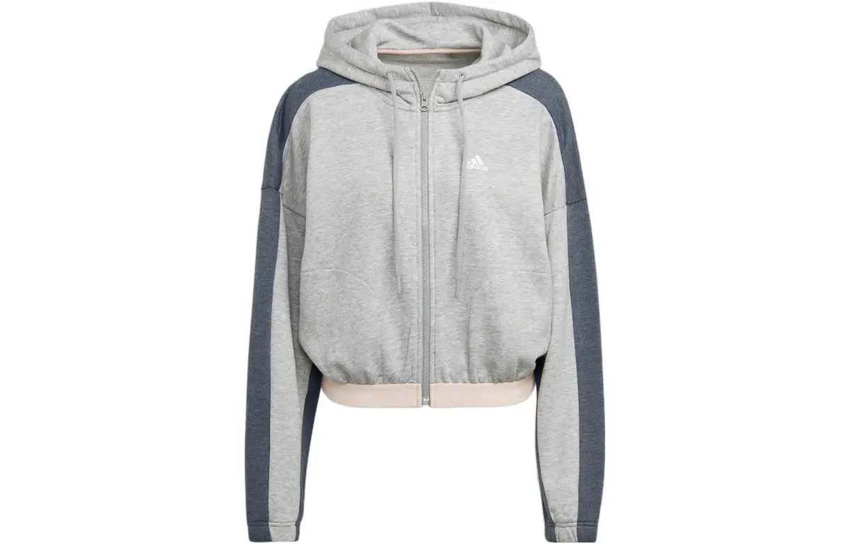 Adidas Cropped Coats Women's Medium Heather Gray Hooded Moderate