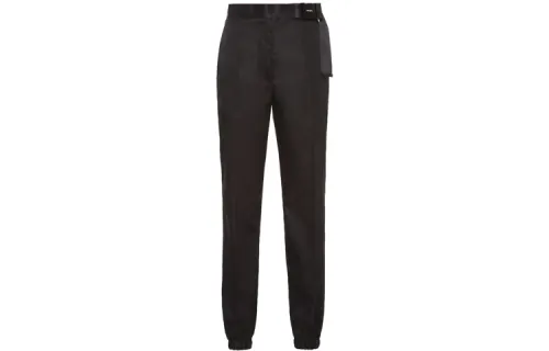 PRADA Knitted Sweatpants Women's Black Moderate Cuffed Pants