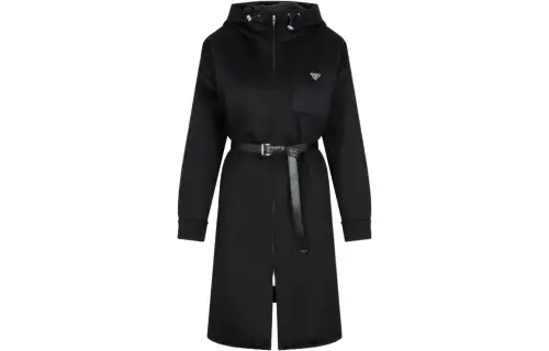 PRADA Logo Plaque Zipped Hooded Coat