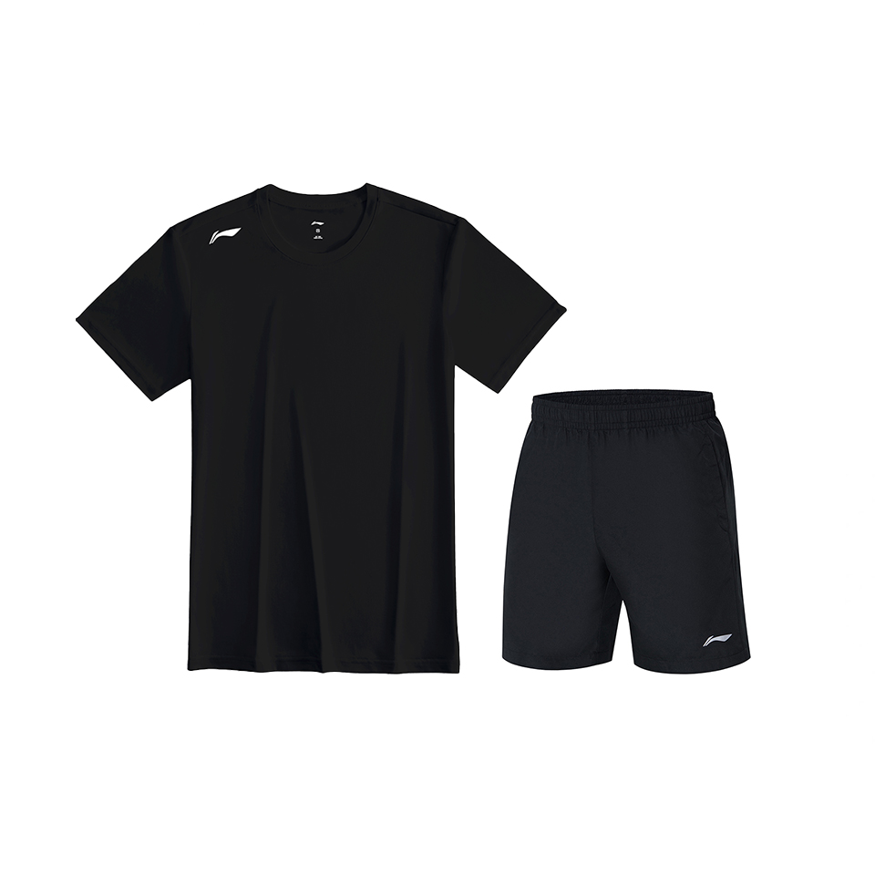Li Ning Casual Sportswear Men’s Black Short Sleeved Shirt+Black Shorts