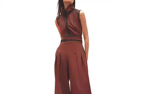 HERMES Vests Women's Brown Stand Collar Moderate Other