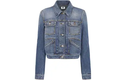 DIOR Denim Jackets Women's Blue Lapel Moderate Straight Fit