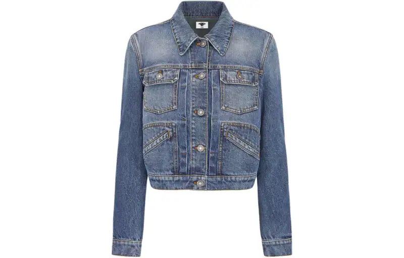 DIOR Denim Jackets Women's Blue Lapel Moderate Straight Fit