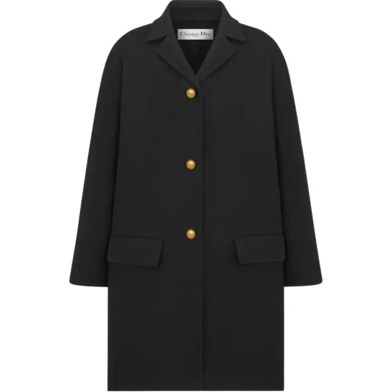 DIOR Coats Women's Black Lapel Moderate Straight Fit