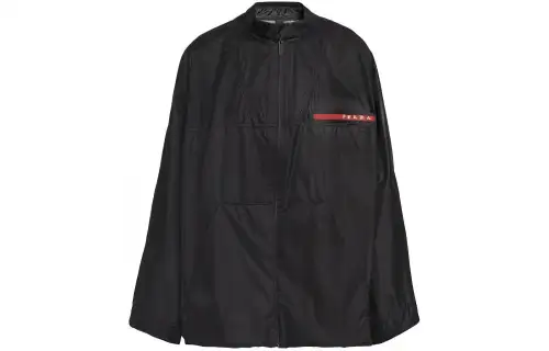 PRADA Trench Coats Women's Black Stand Collar Moderate