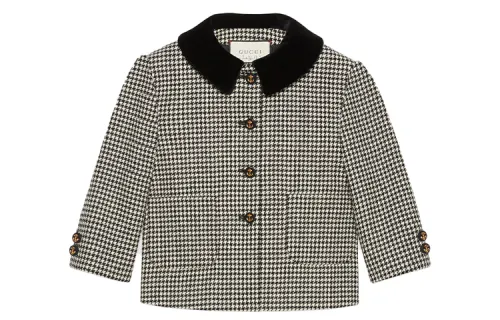GUCCI Cropped Coats Women's Black White Plaid Lapel Moderate