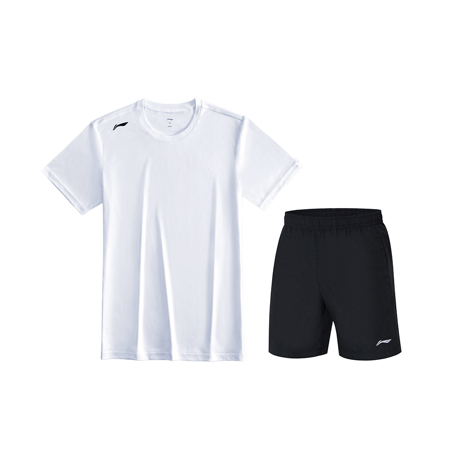Li Ning Casual Sportswear Men’s White Short Sleeved Shirt+Black Shorts