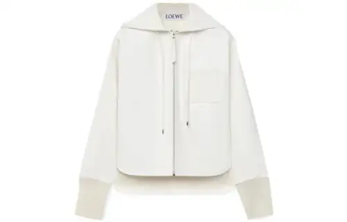 LOEWE Cropped Coats Women's White Hooded Moderate