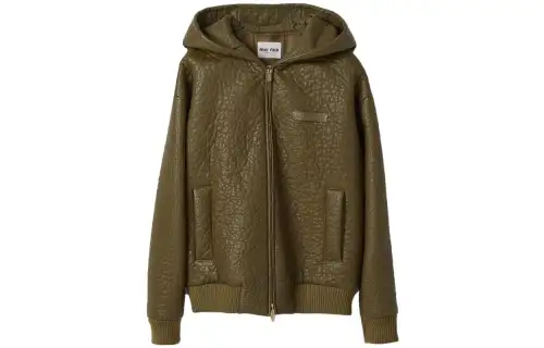MIU MIU Leather Jackets Women's Army Green Hooded Moderate Other